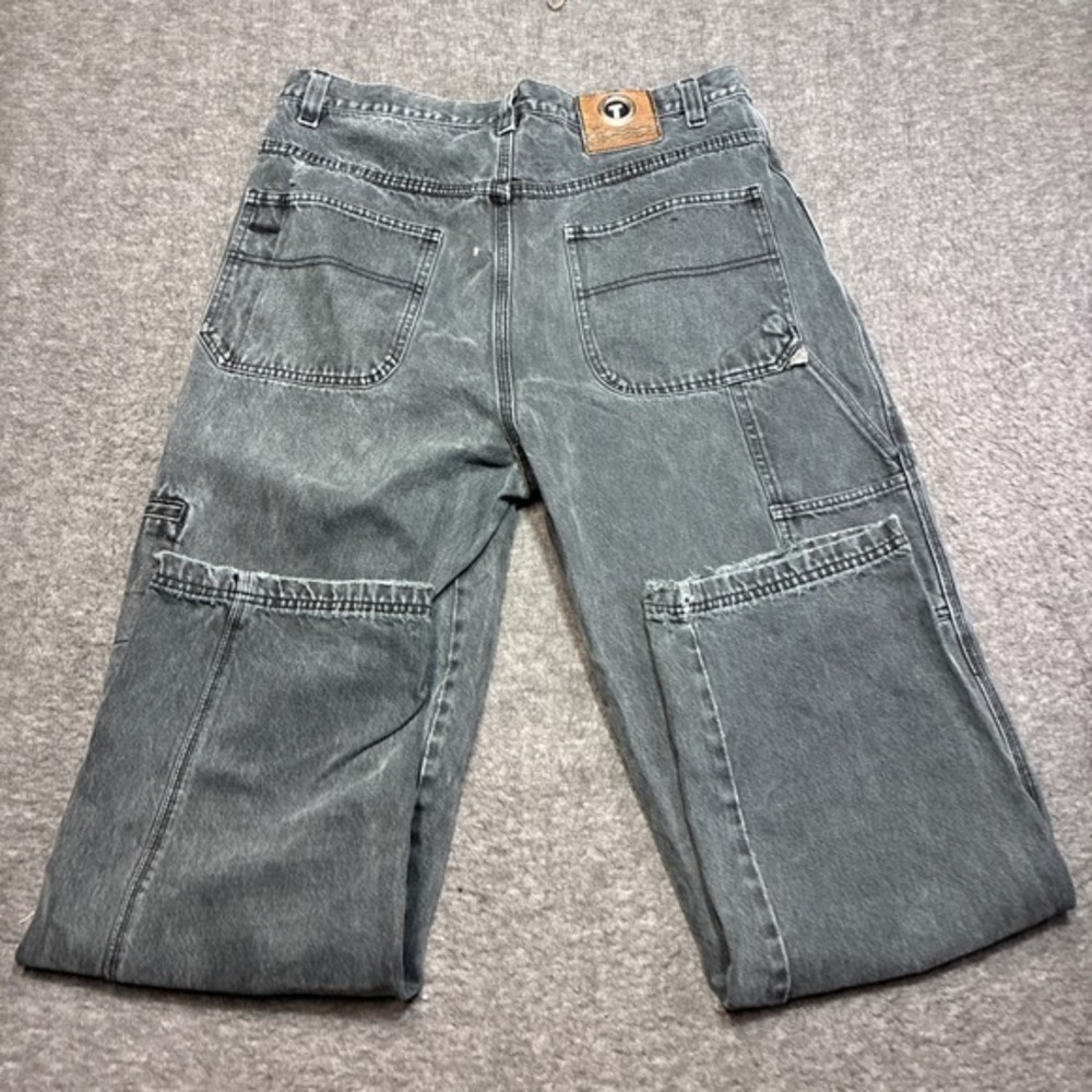 Texas Tuff Jeans Carpenter Pants Men 36x32 Gray Distressed Black Denim Y2K Baggy